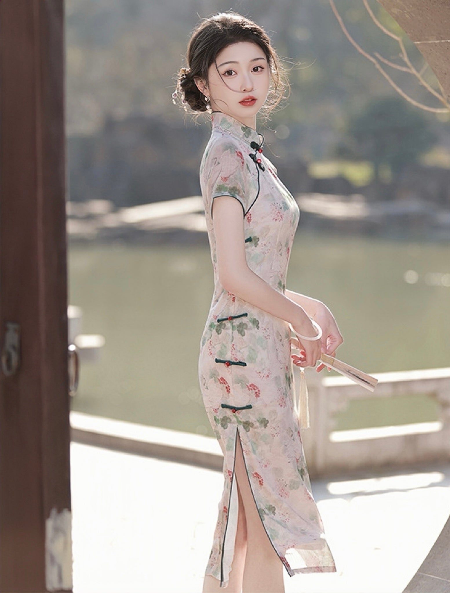 Vintage Watercolor Floral Cream Cheongsam Dress - Masion Chérie