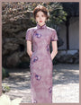 Vintage Floral Embellishments Purple Cheongsam Dress - Masion Chérie