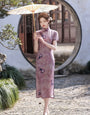 Vintage Floral Embellishments Purple Cheongsam Dress - Masion Chérie