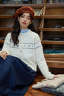 Embroidered Cable-Knit Button-Up Cardigan