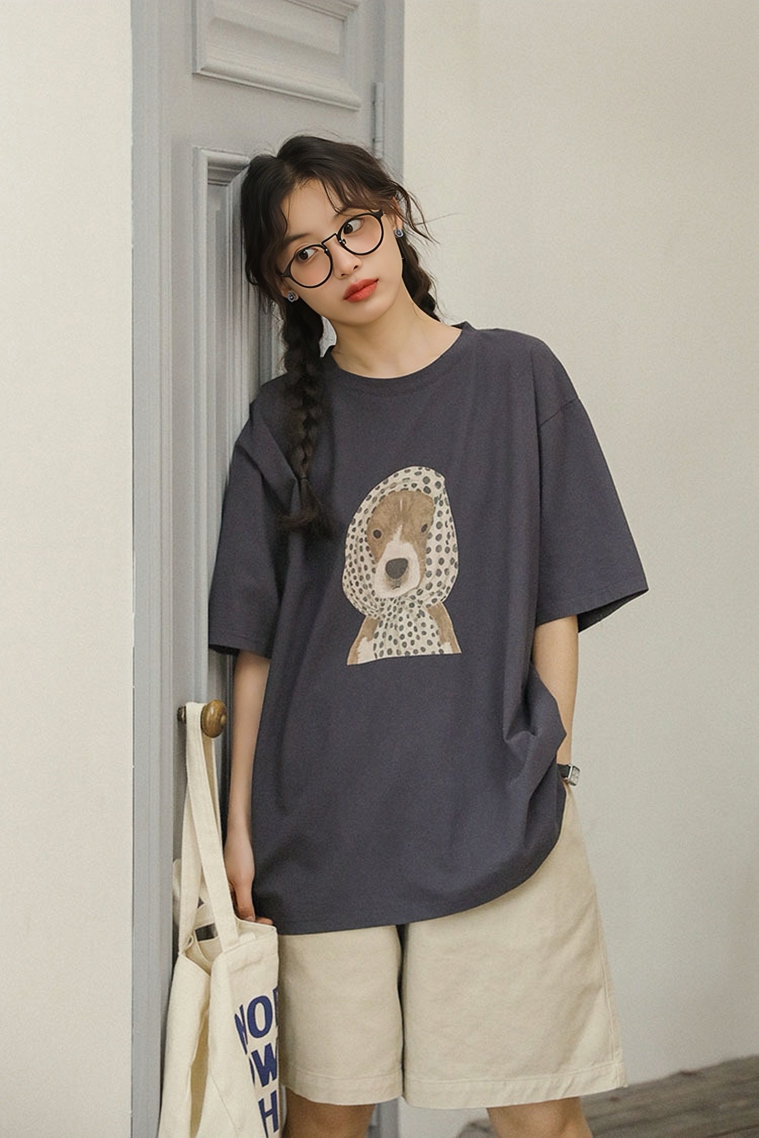 Playful Puppy Print Oversized Tee - Masion Chérie