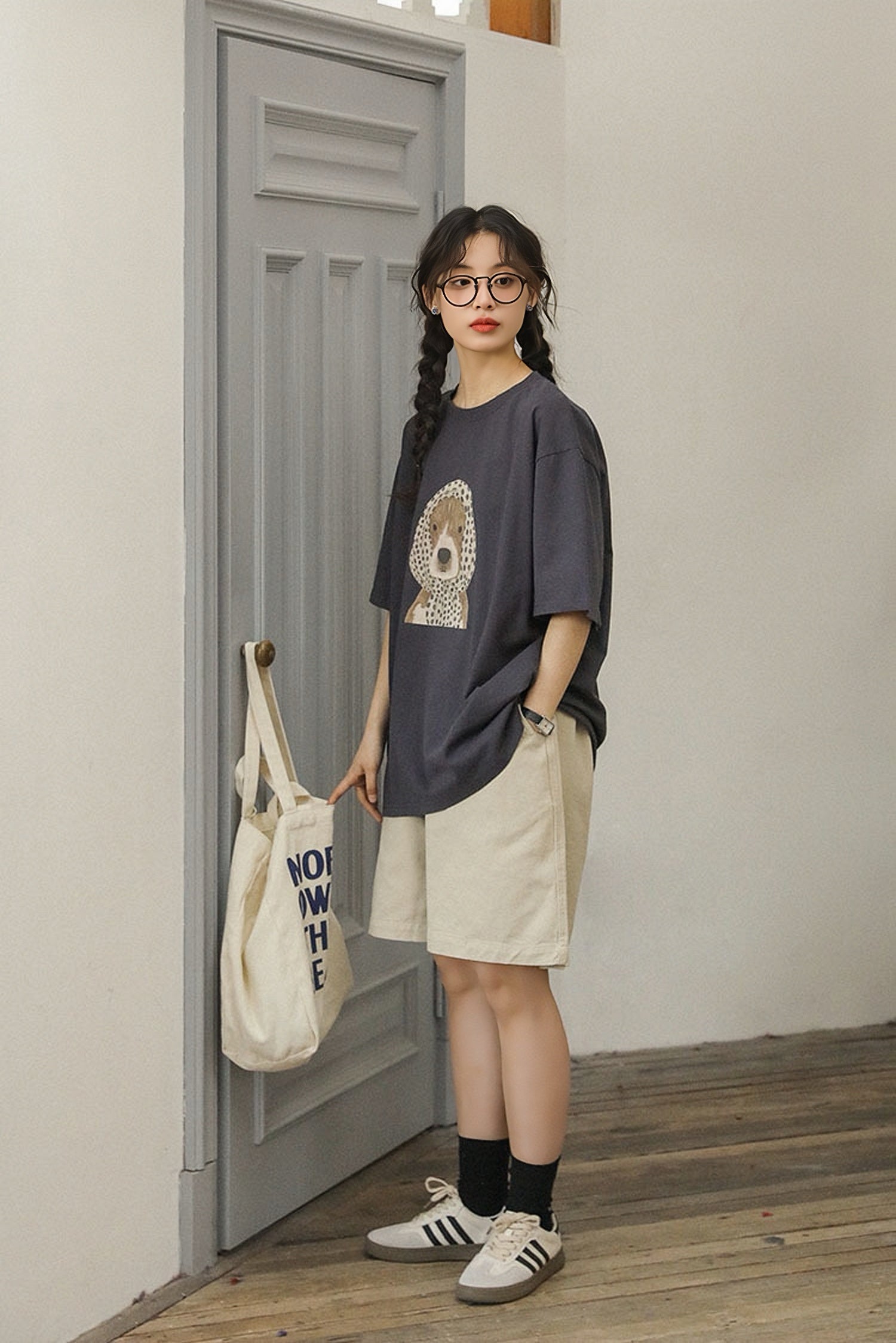 Playful Puppy Print Oversized Tee - Masion Chérie