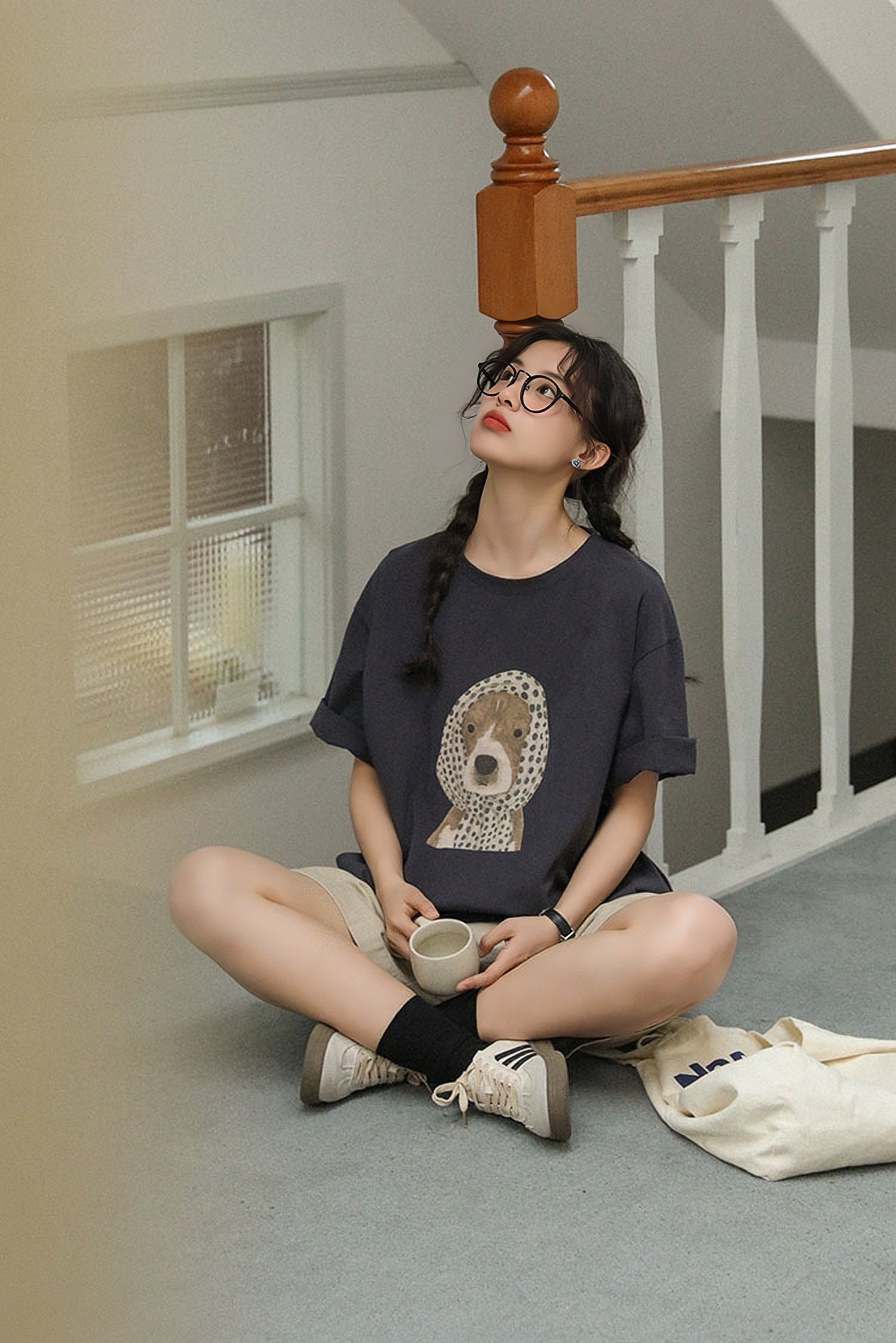 Playful Puppy Print Oversized Tee - Masion Chérie