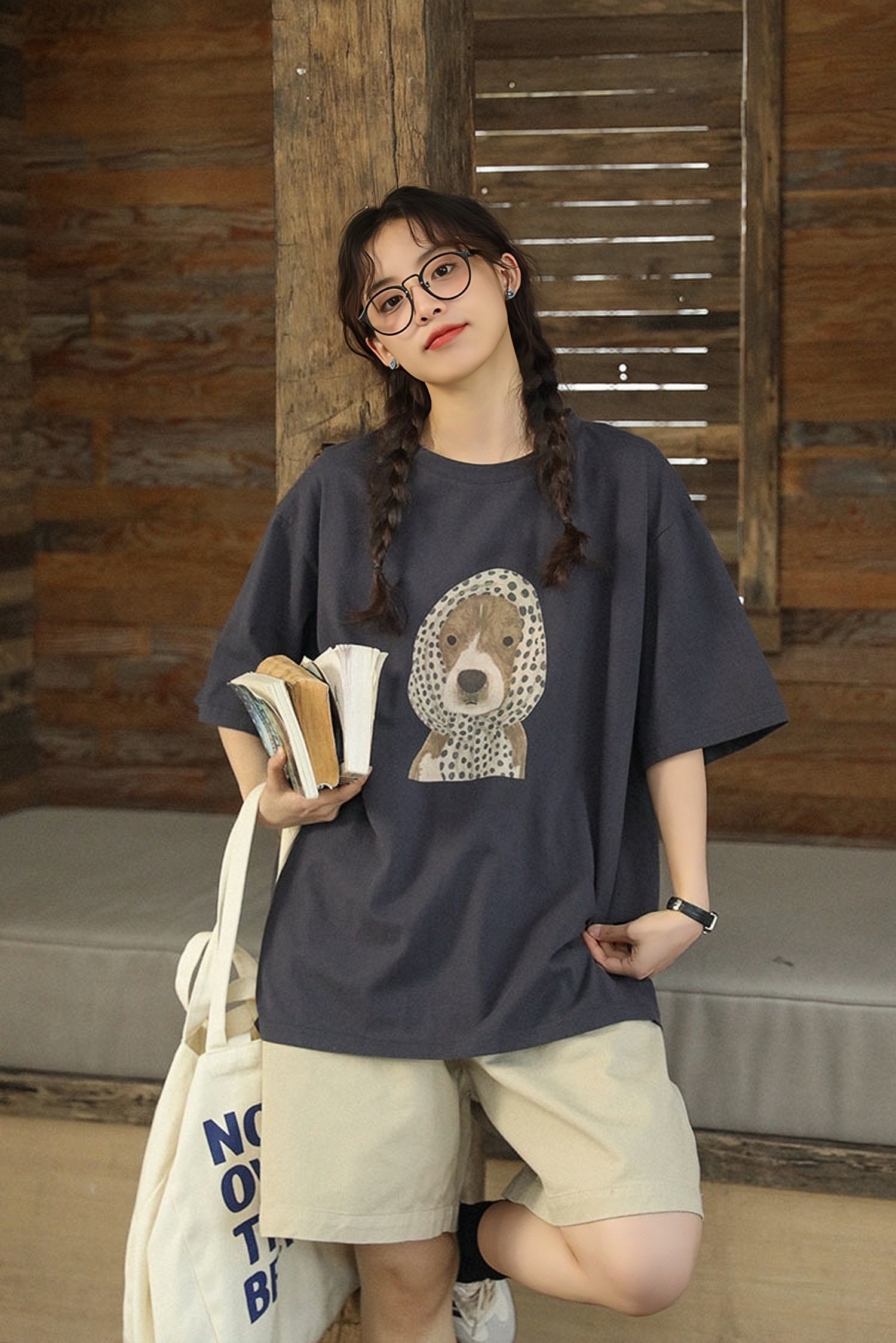 Playful Puppy Print Oversized Tee - Masion Chérie