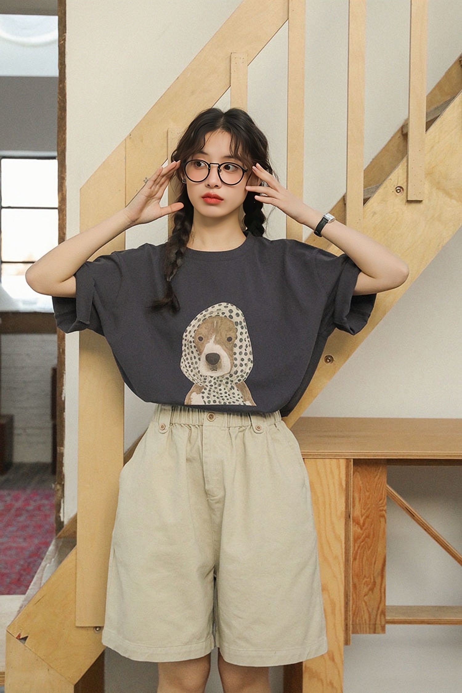 Playful Puppy Print Oversized Tee - Masion Chérie