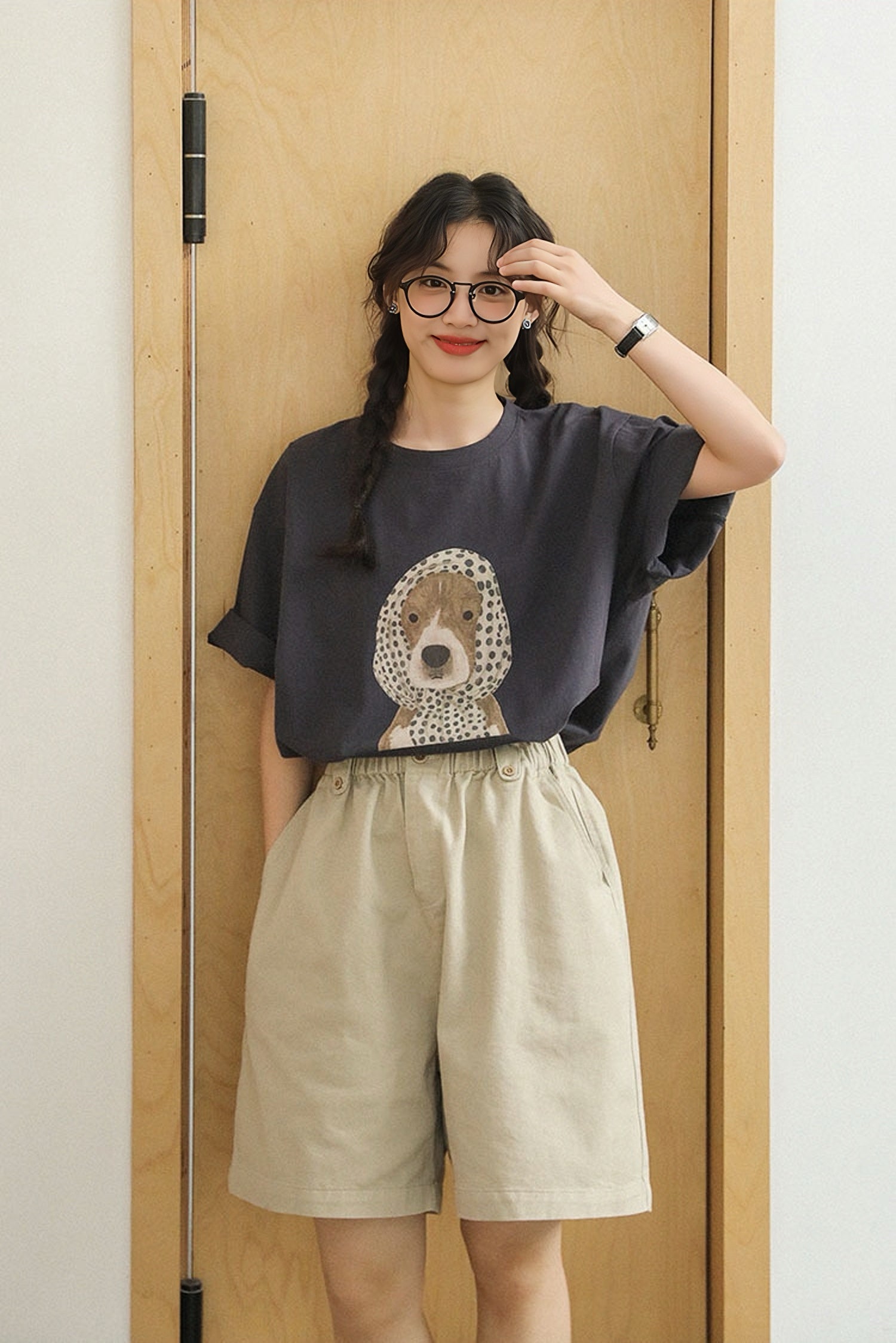 Playful Puppy Print Oversized Tee - Masion Chérie