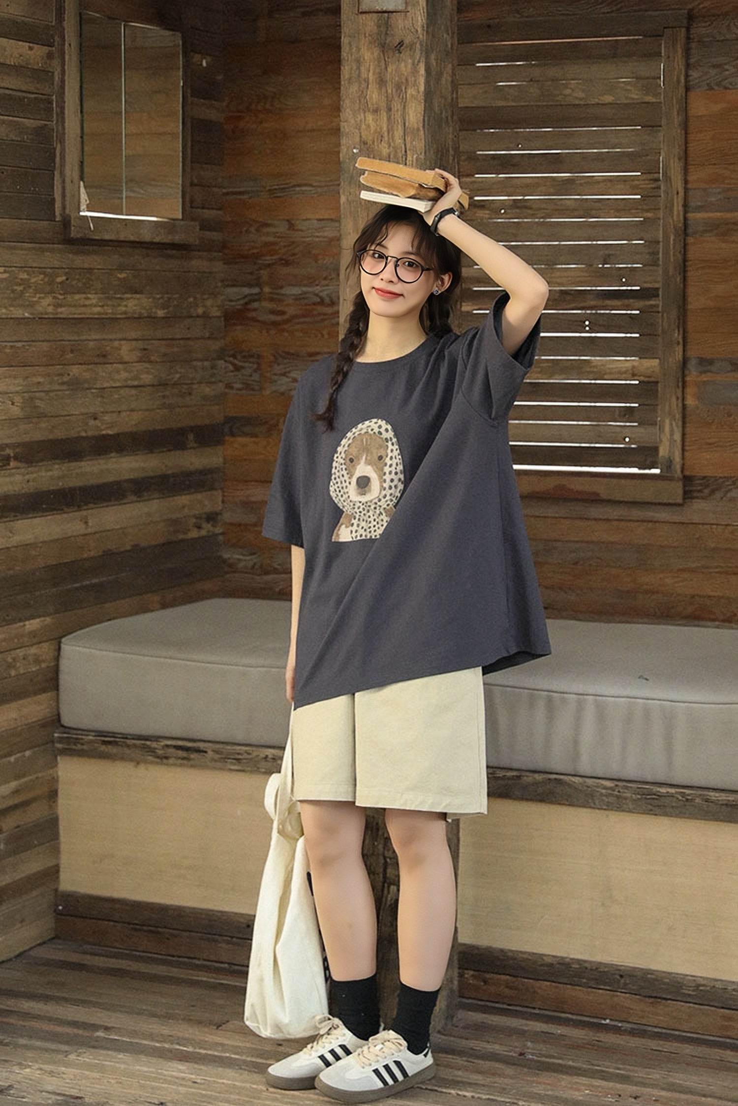 Playful Puppy Print Oversized Tee - Masion Chérie