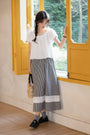 Vintage Gingham A-Line Midi Skirt with Lace Trim - Masion Chérie