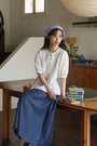 Vintage Navy Blue A-Line Midi Skirt - Masion Chérie