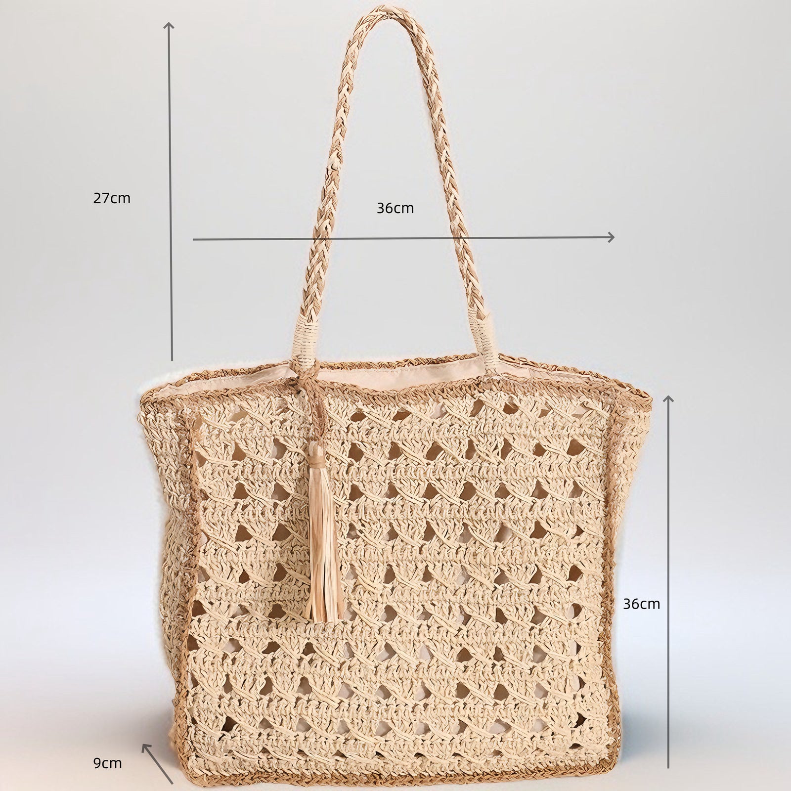 Square Tassel Hollow Handmade Straw Woven Bag - Masion Chérie