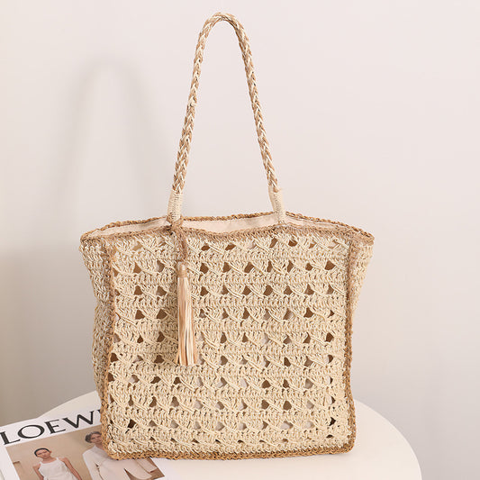 Square Tassel Hollow Handmade Straw Woven Bag - Masion Chérie