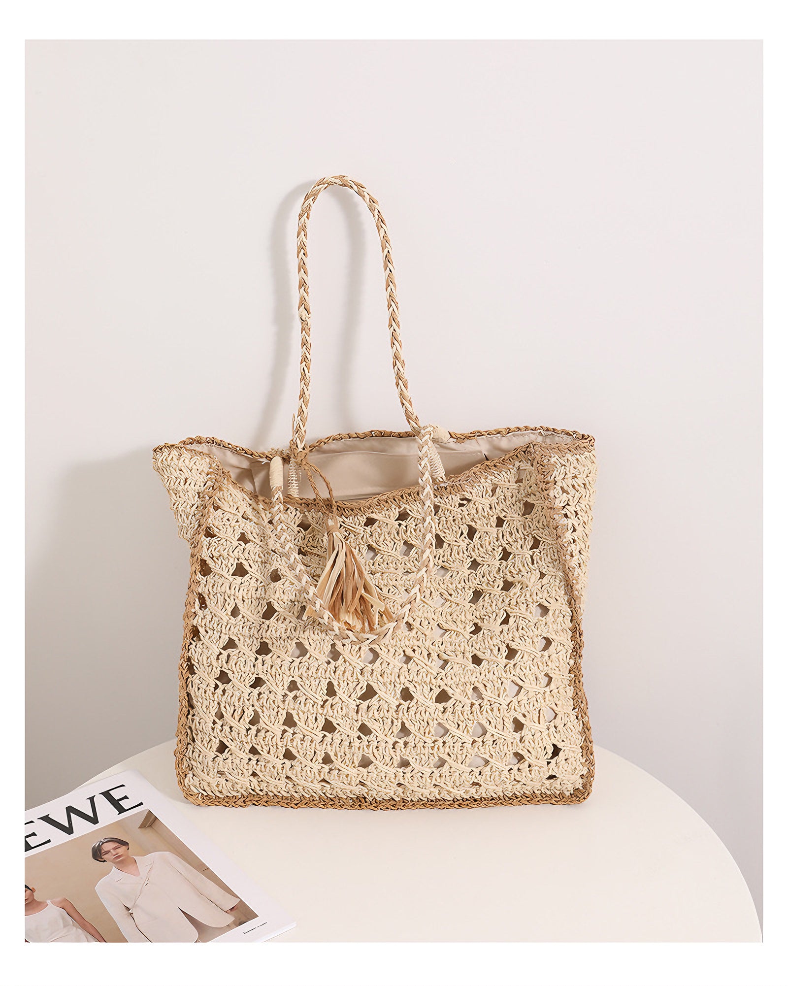 Square Tassel Hollow Handmade Straw Woven Bag - Masion Chérie