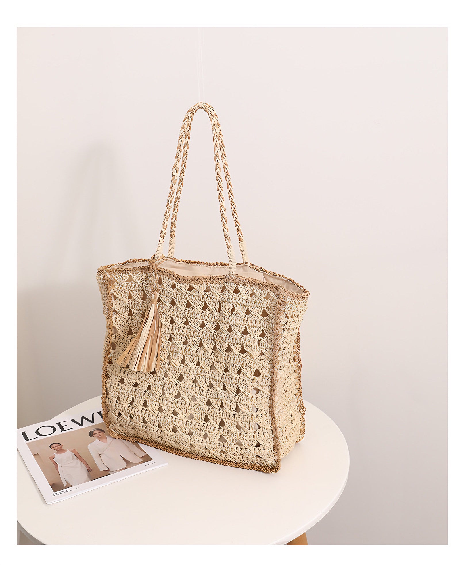 Square Tassel Hollow Handmade Straw Woven Bag - Masion Chérie