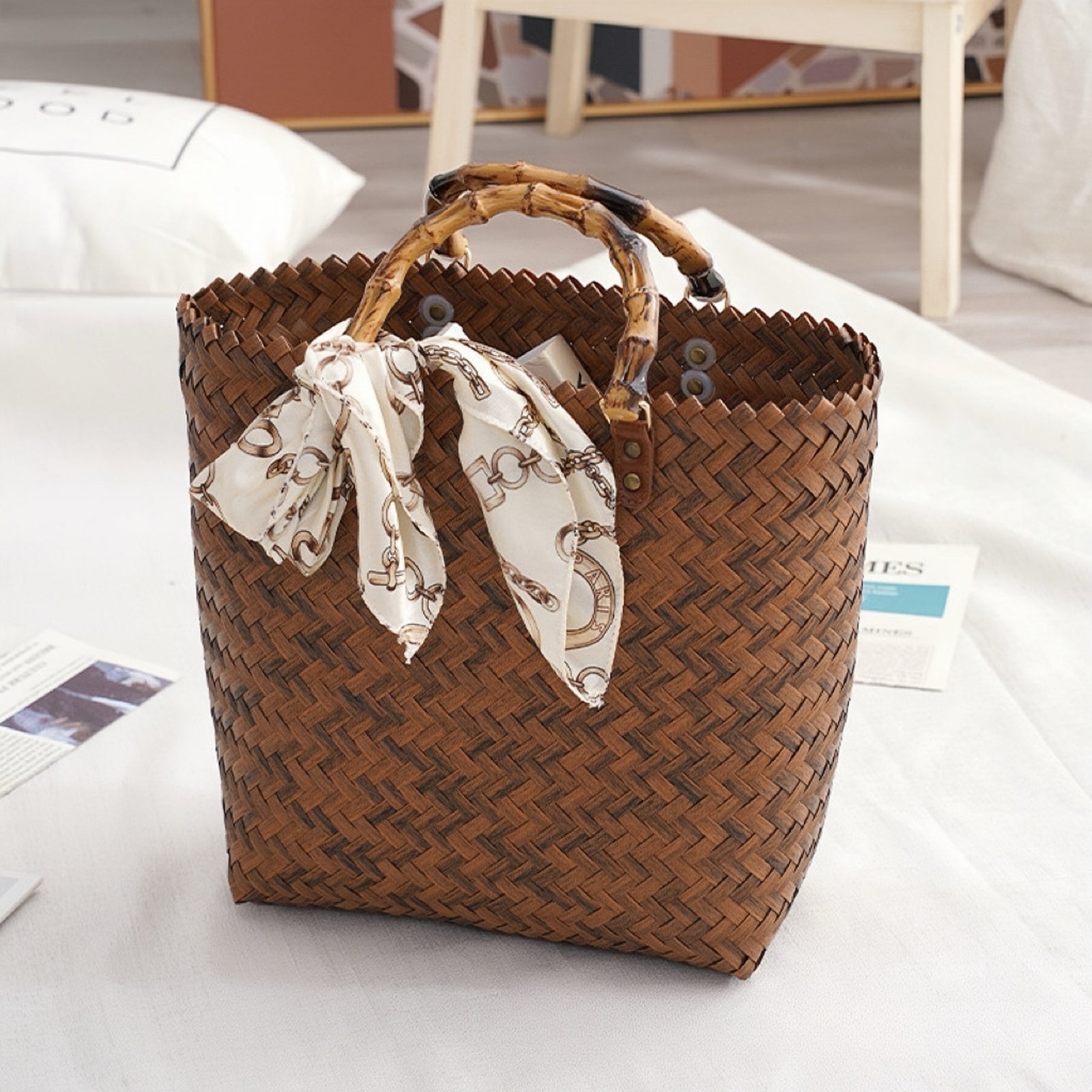 Bamboo Handle Large Capacity Woven Bag - Masion Chérie