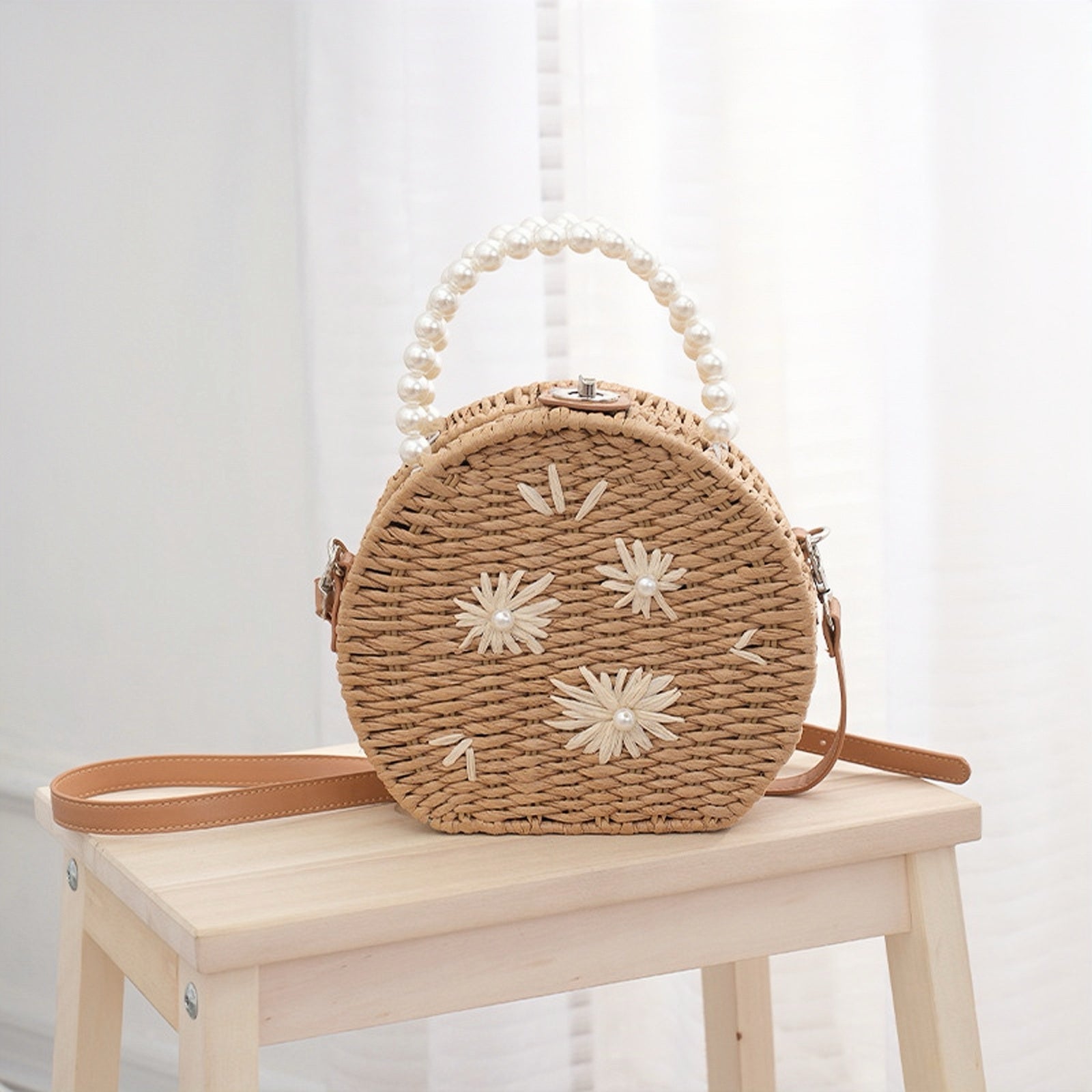 Floral Single Shoulder Crossbody Straw Woven Bag - Masion Chérie