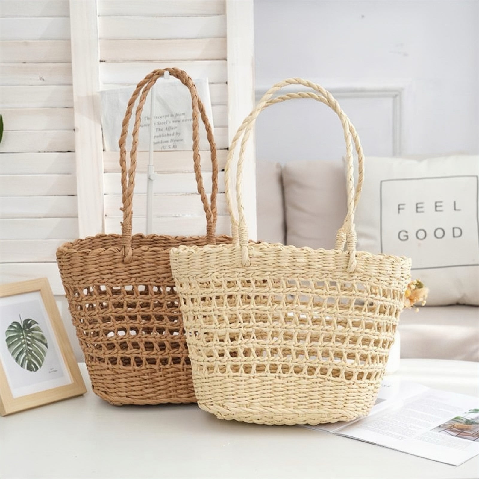 Versatile Hollow Single Shoulder Woven Tote Bag - Masion Chérie