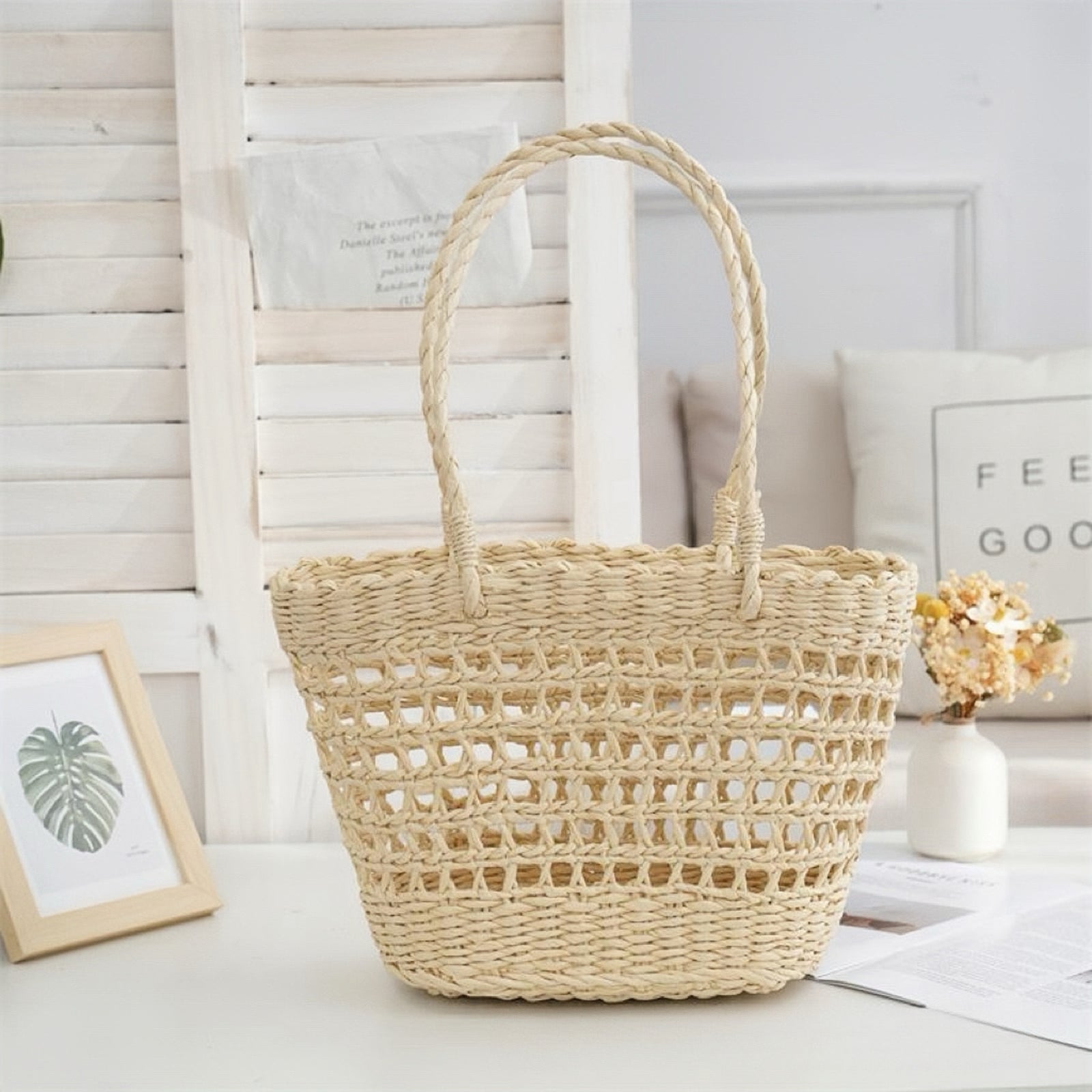 Versatile Hollow Single Shoulder Woven Tote Bag - Masion Chérie