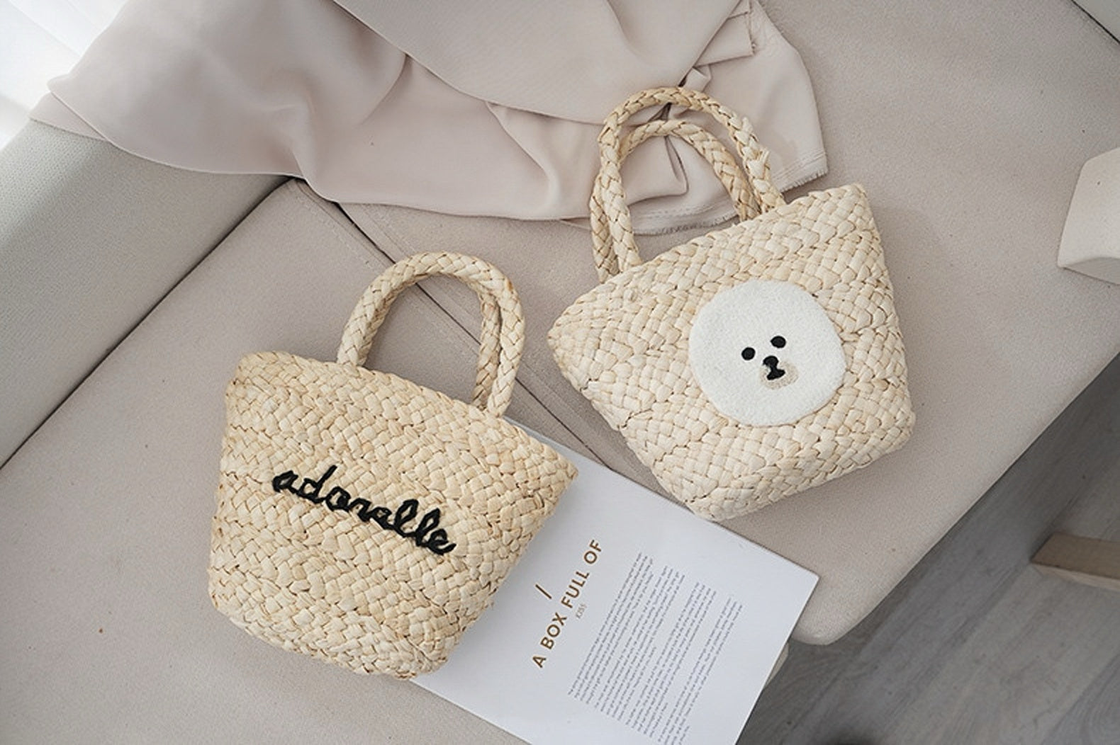 Cute Panda Beige Versatile Everyday Straw Tote Bag - Masion Chérie