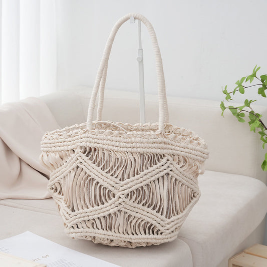 White Hollow Out Woven Shoulder Bag Versatile Commuter Bag - Masion Chérie