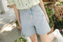 Light Blue Embroidered High-Waist Denim Shorts - Masion Chérie