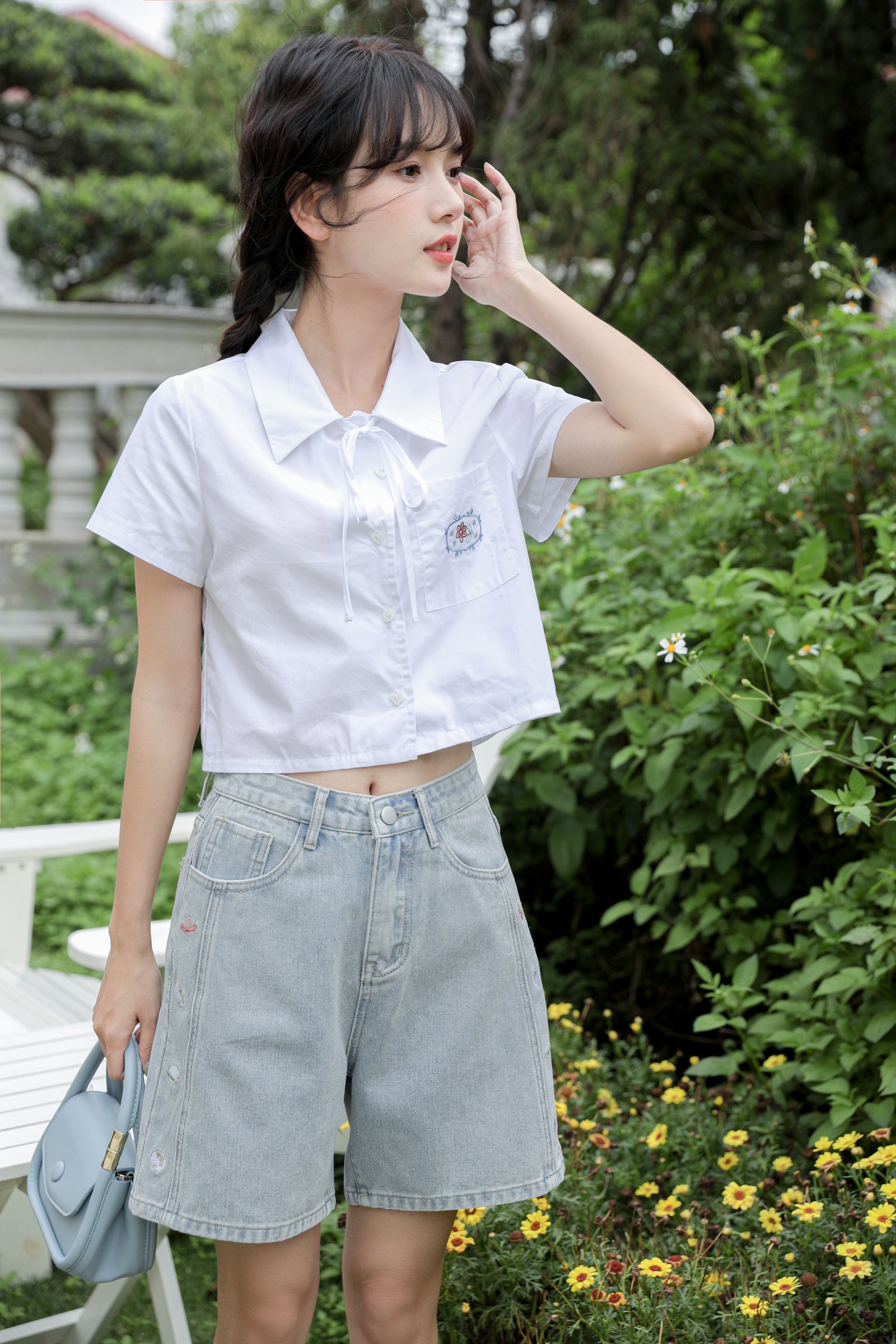 Vintage High-Waisted Embroidered Denim Shorts - Masion Chérie