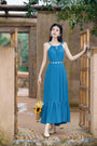 Blue Halter Neck Strap Maxi Dress - Masion Chérie