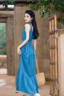 Blue Halter Neck Strap Maxi Dress - Masion Chérie