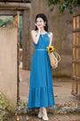 Blue Halter Neck Strap Maxi Dress - Masion Chérie