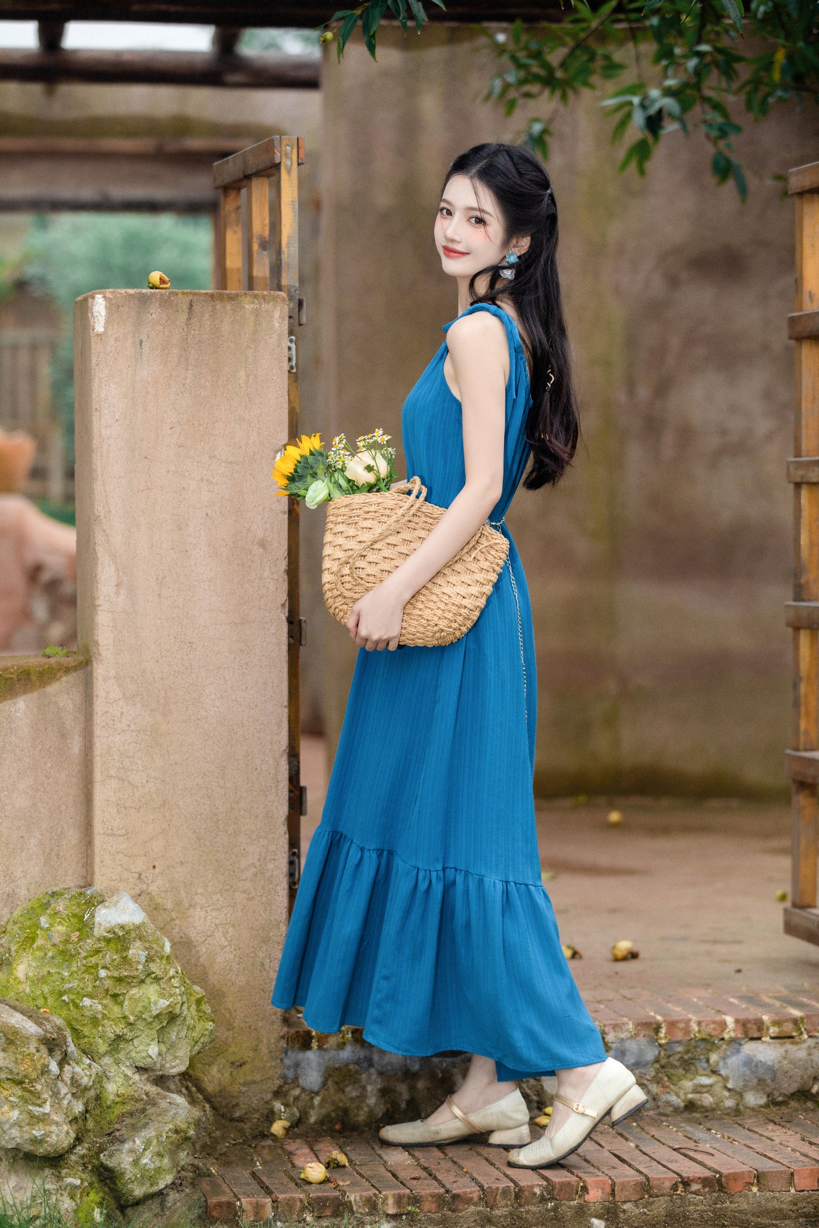 Blue Halter Neck Strap Maxi Dress - Masion Chérie