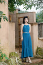 Blue Halter Neck Strap Maxi Dress - Masion Chérie