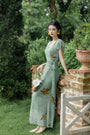 Enchanting Green V-Neck Floral Wrap Dress - Masion Chérie