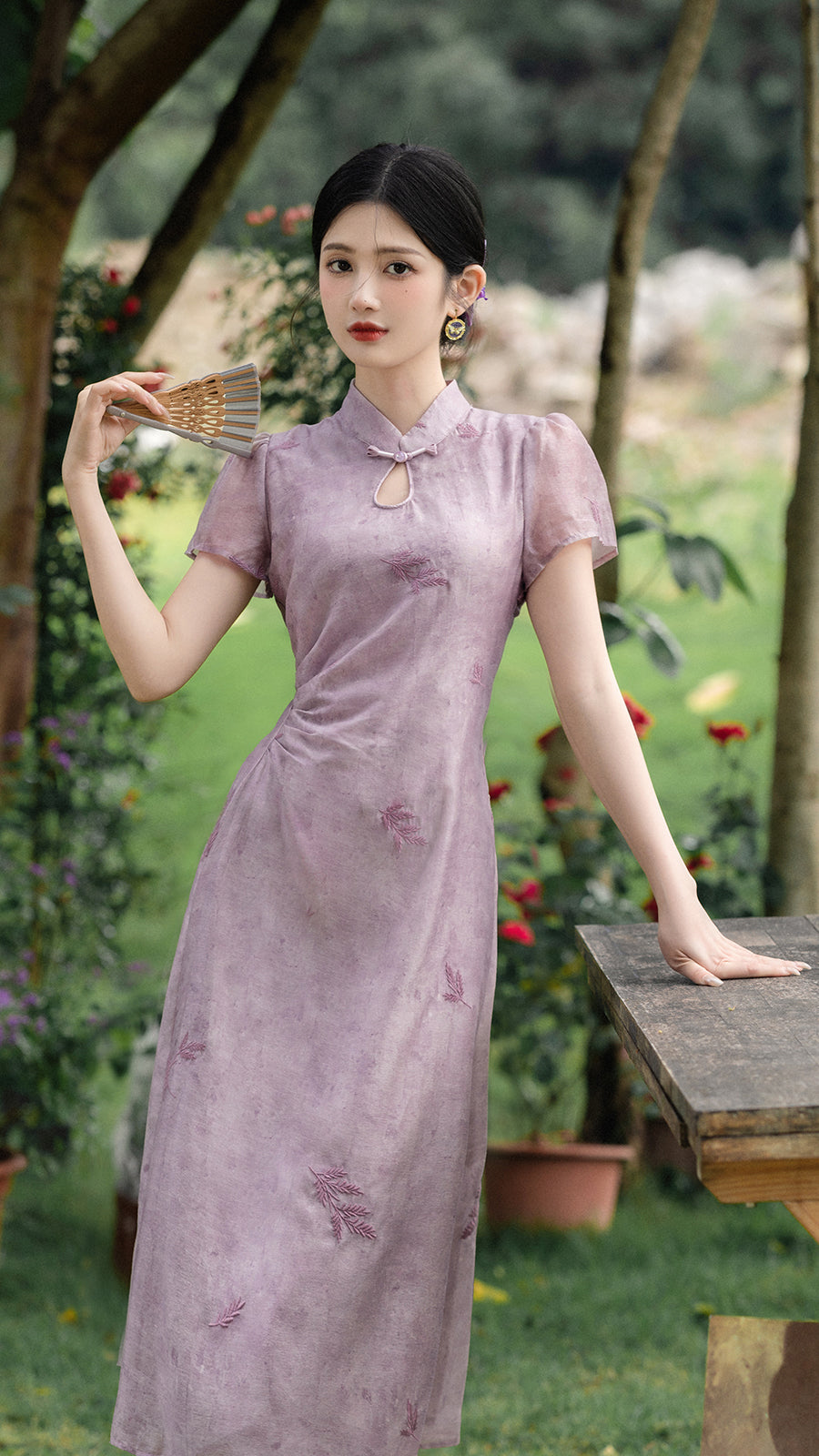 Elegant Lavender Floral Modified Cheongsam Dress - Masion Chérie