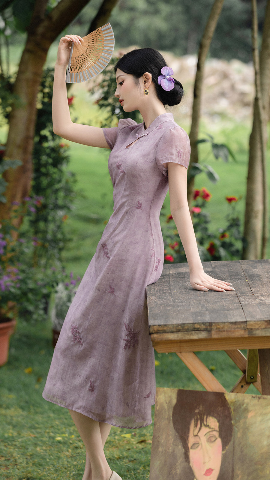 Elegant Lavender Floral Modified Cheongsam Dress - Masion Chérie