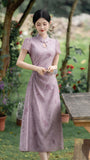 Elegant Lavender Floral Modified Cheongsam Dress - Masion Chérie