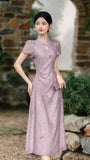 Elegant Lavender Floral Modified Cheongsam Dress - Masion Chérie