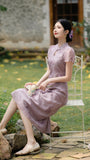 Elegant Lavender Floral Modified Cheongsam Dress - Masion Chérie