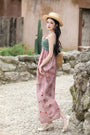 Green Sweetheart Bodice Pink Floral Maxi Dress