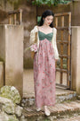 Green Sweetheart Bodice Pink Floral Maxi Dress