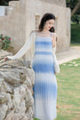 Elegant Blue Gradient Pleated Maxi Dress