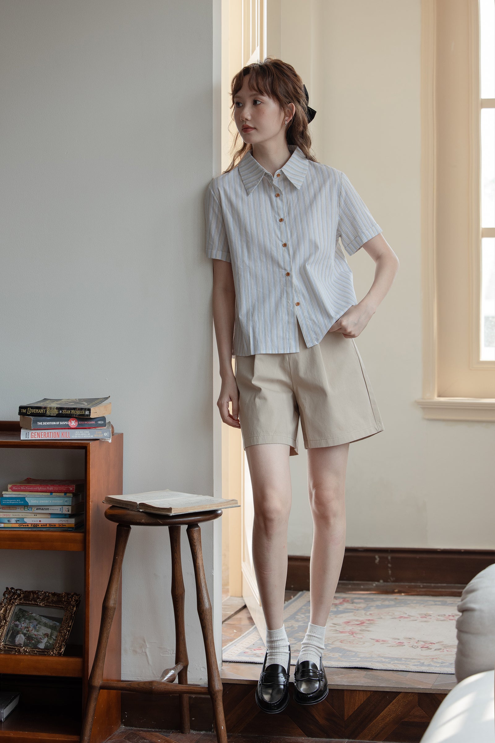 Striped Short Sleeve Shirt Japanese Style - Masion Chérie