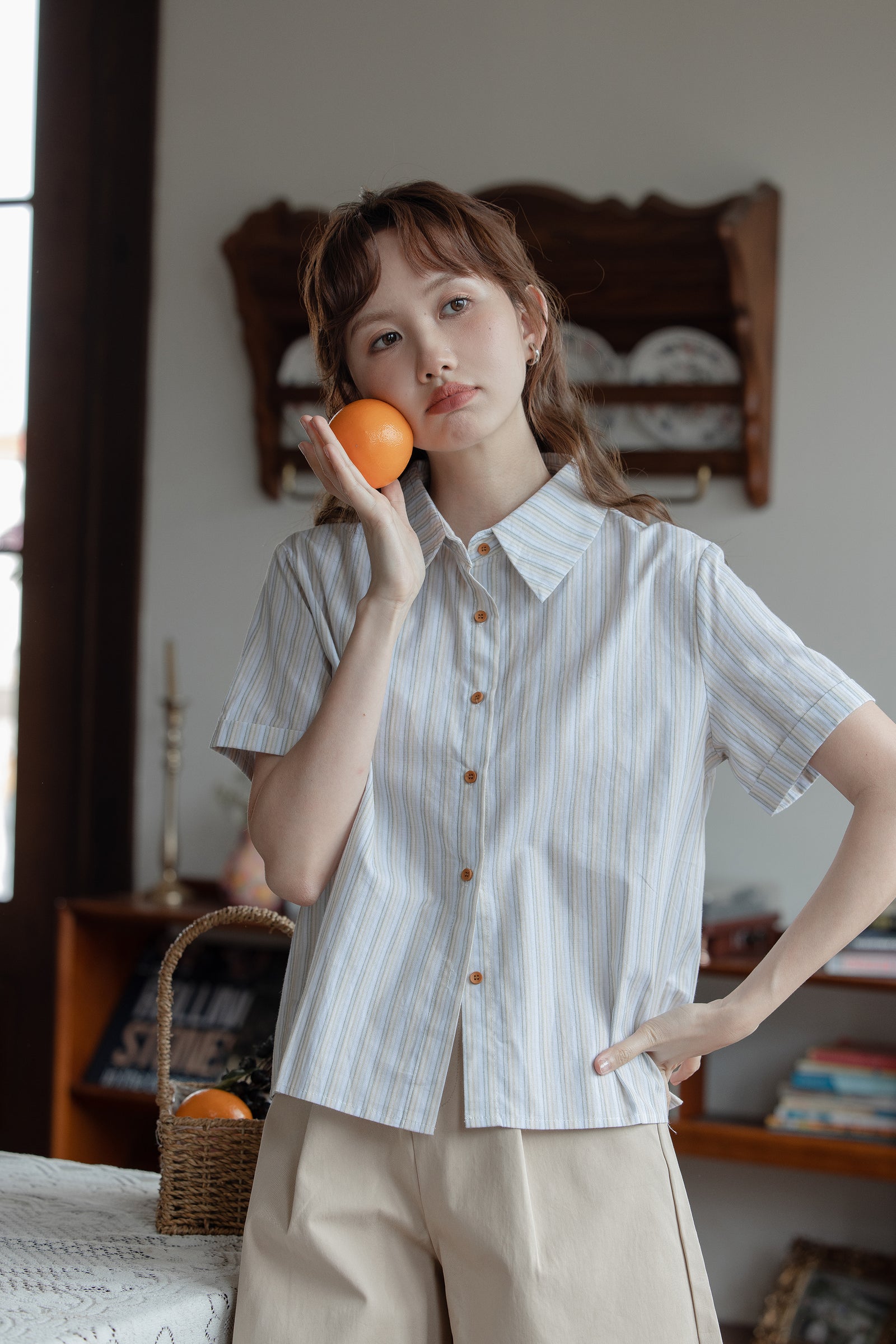 Striped Short Sleeve Shirt Japanese Style - Masion Chérie