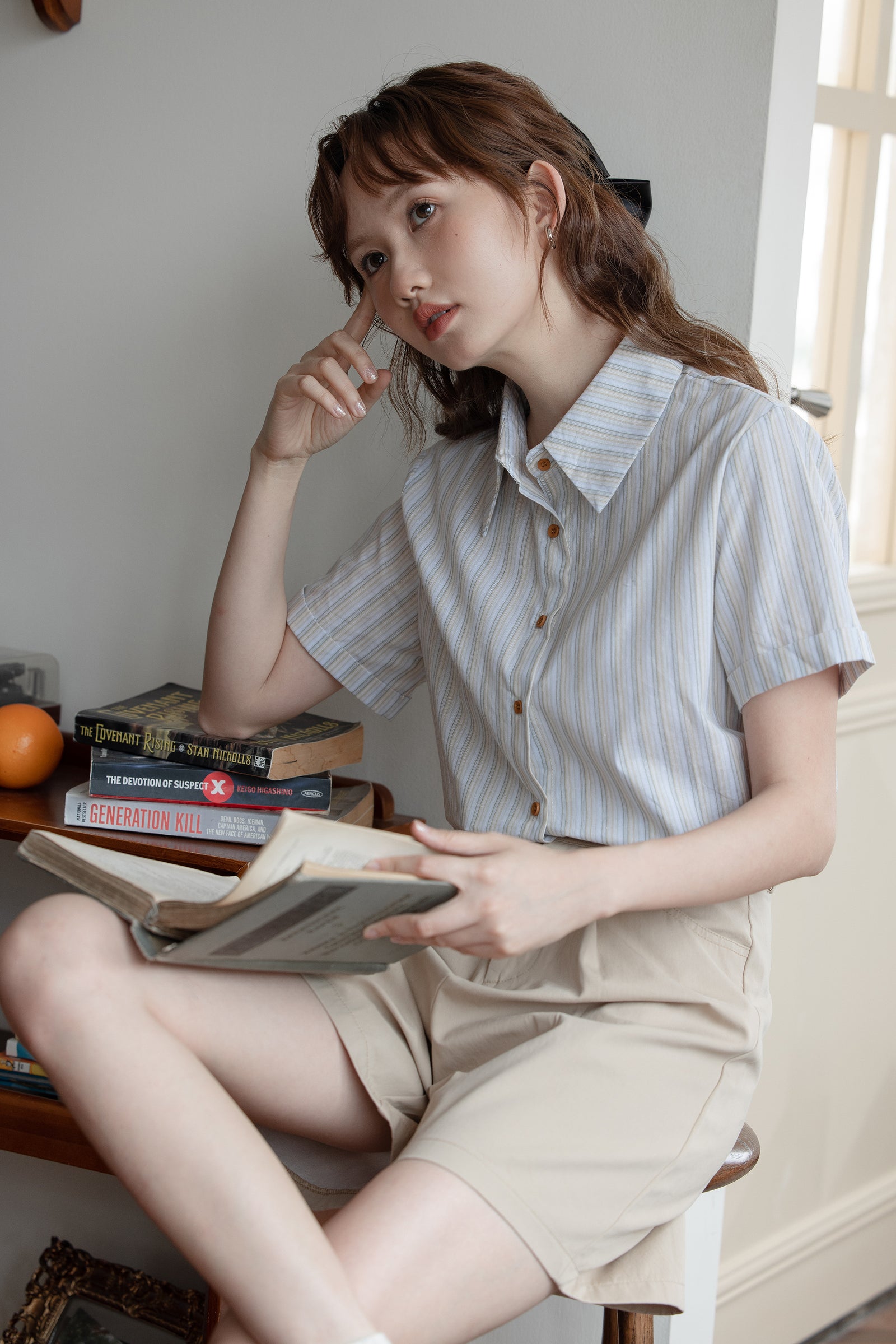 Striped Short Sleeve Shirt Japanese Style - Masion Chérie