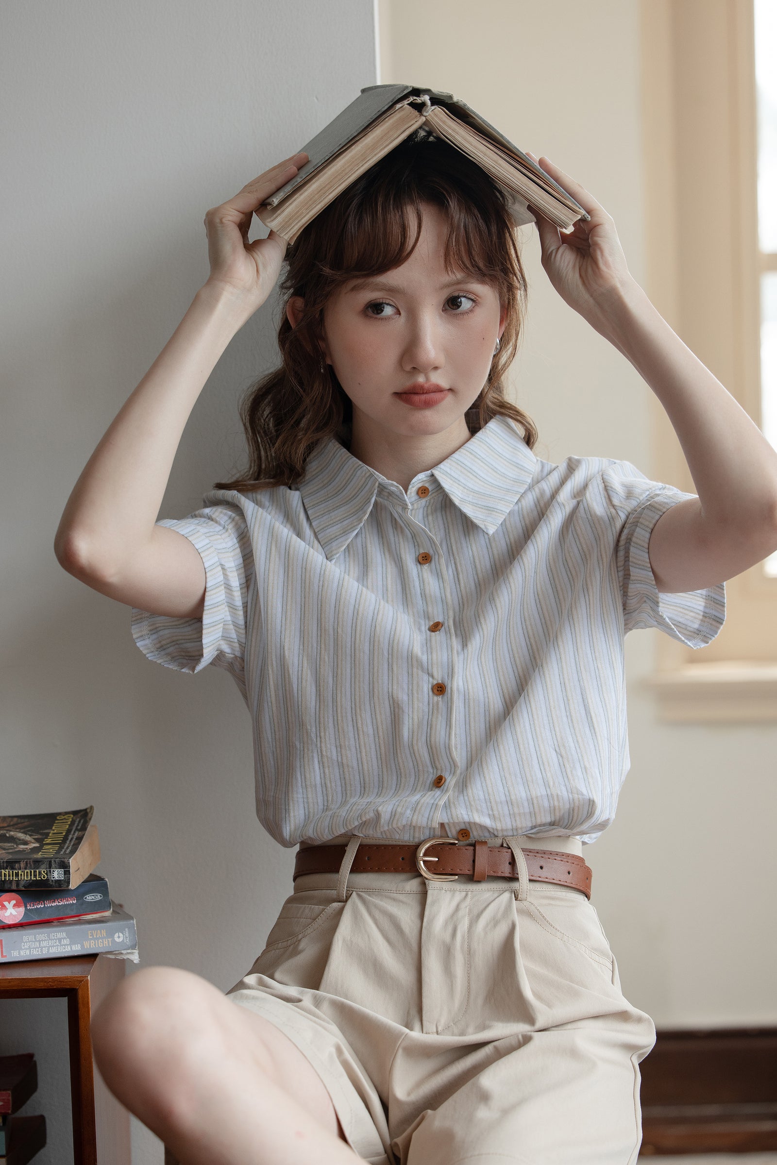 Striped Short Sleeve Shirt Japanese Style - Masion Chérie