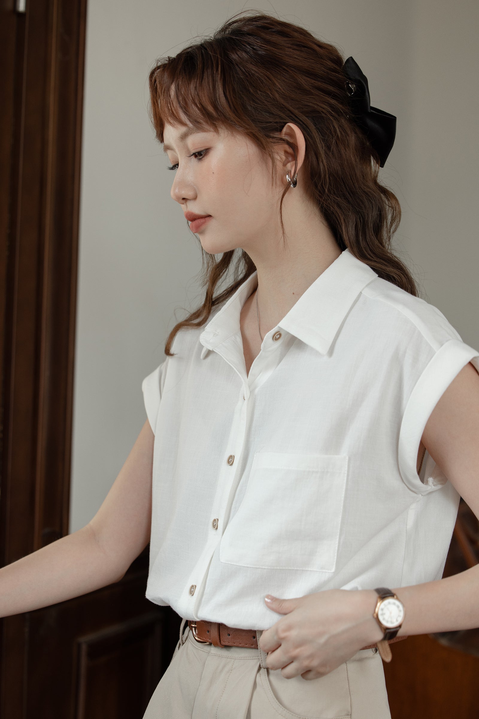 Classic Cap Sleeve White Blouse - Masion Chérie