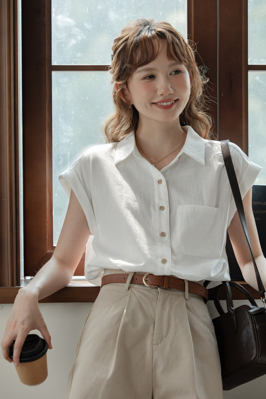 Classic Cap Sleeve White Blouse - Masion Chérie