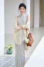 Vintage Striped Sleeveless Cheongsam Dress