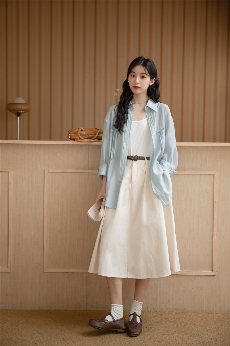 Light Blue Tencel Button-Down Long Sleeve Shirt - Masion Chérie