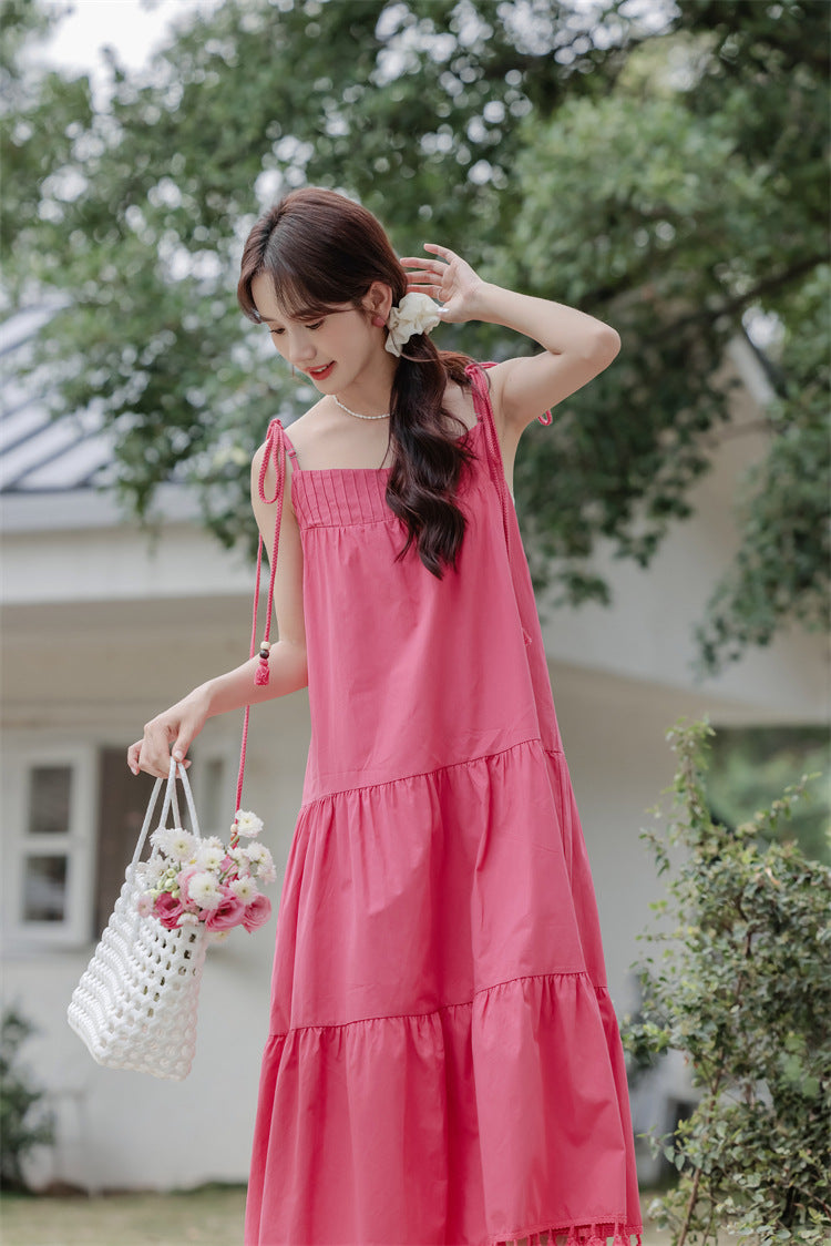 Tassel-Trimmed Tiered Spaghetti Strap Sundress - Masion Chérie