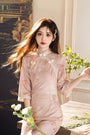 Opulent Blush Pink Jacquard Floral Cheongsam Dress