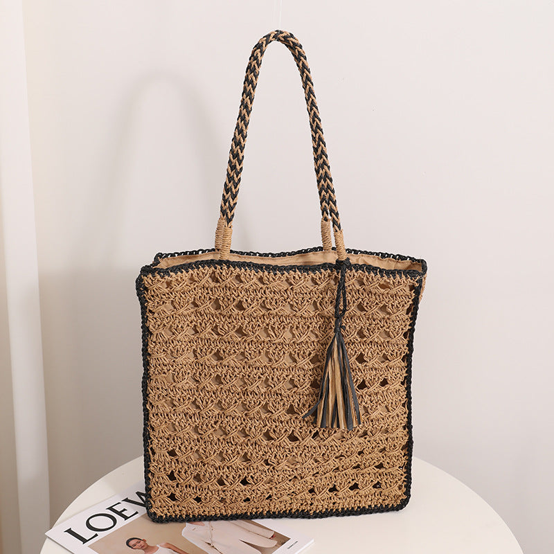 Square Tassel Hollow Handmade Straw Woven Bag - Masion Chérie